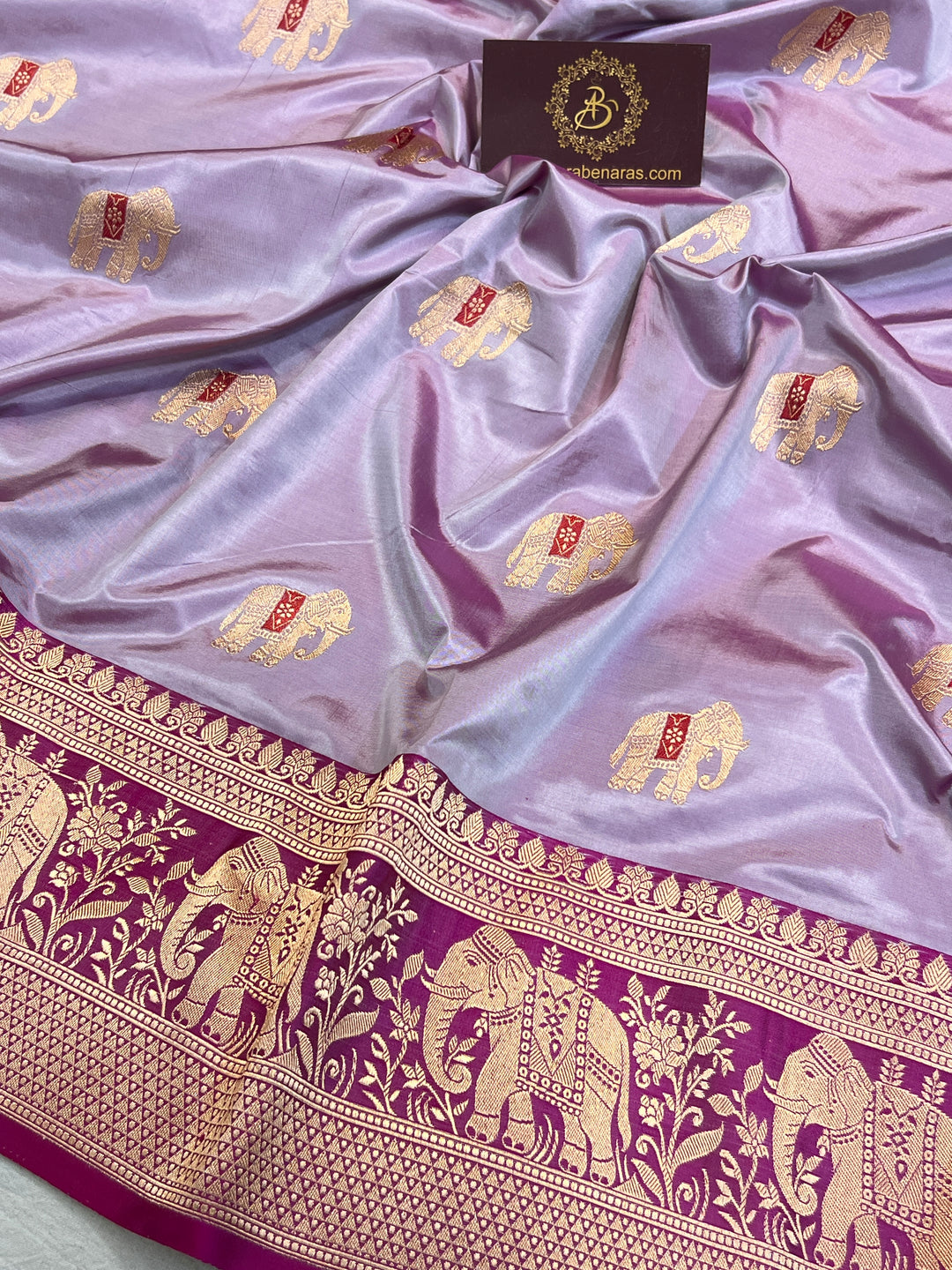Pastel Lavender Pure Banarasi Handloom Katan Silk Saree - Aura Benaras
