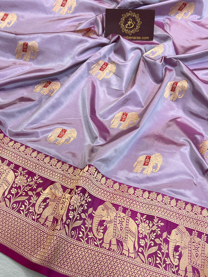 Pastel Lavender Pure Banarasi Handloom Katan Silk Saree - Aura Benaras
