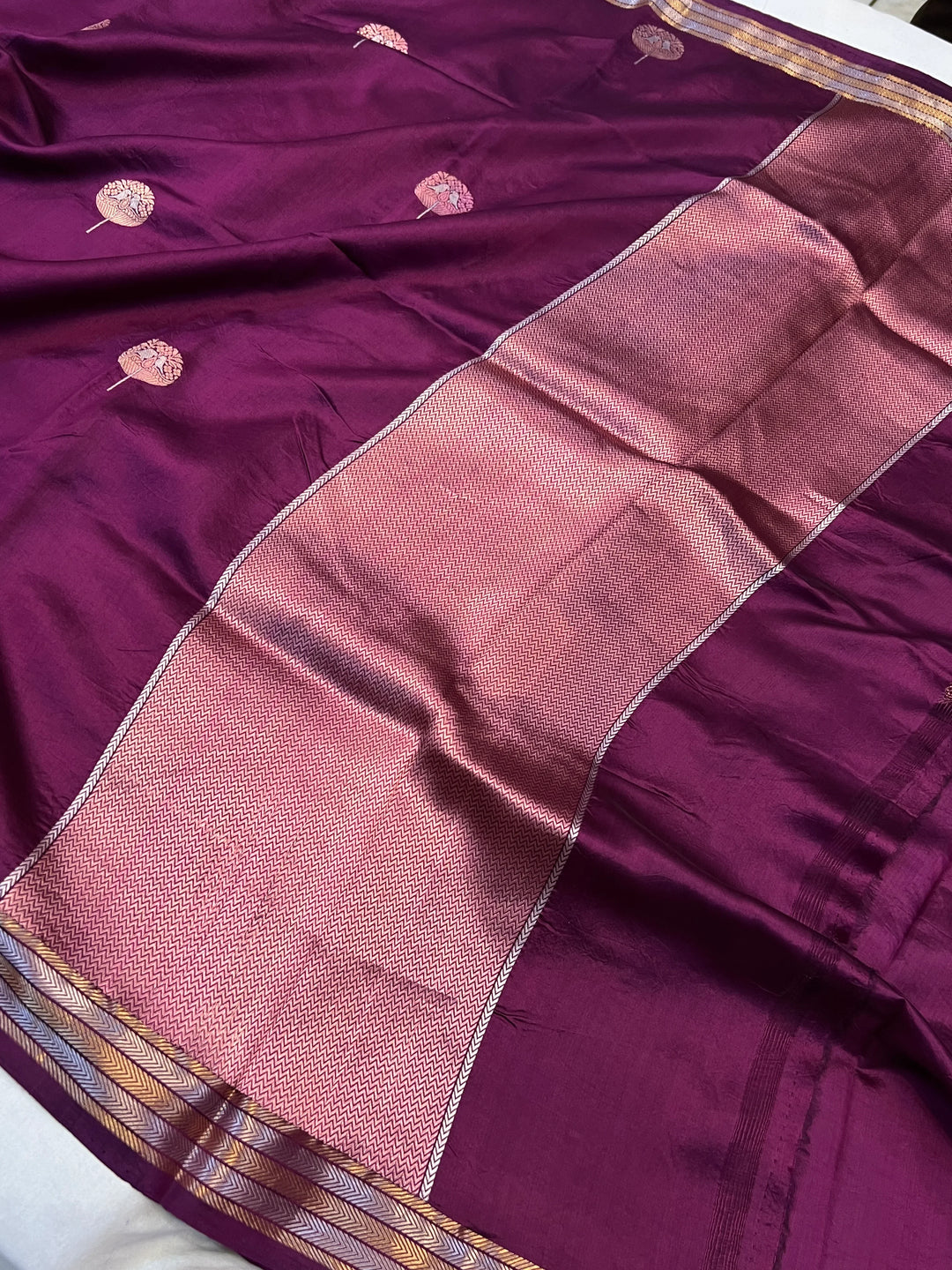 Wine Pure Silk Banarasi Saree with Kadhwa Sona Rupa Butas
