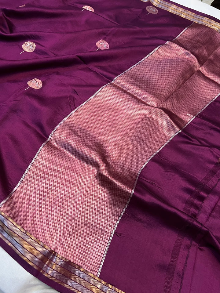 Wine Pure Silk Banarasi Saree with Kadhwa Sona Rupa Butas