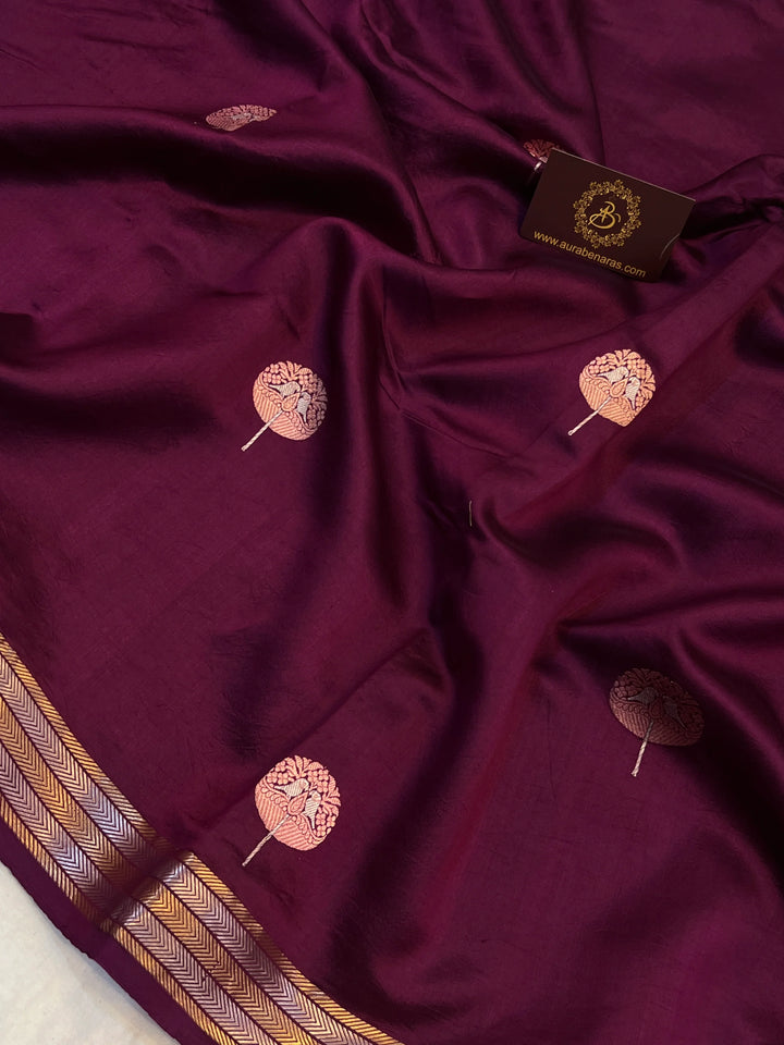 Wine Pure Silk Banarasi Saree with Kadhwa Sona Rupa Butas