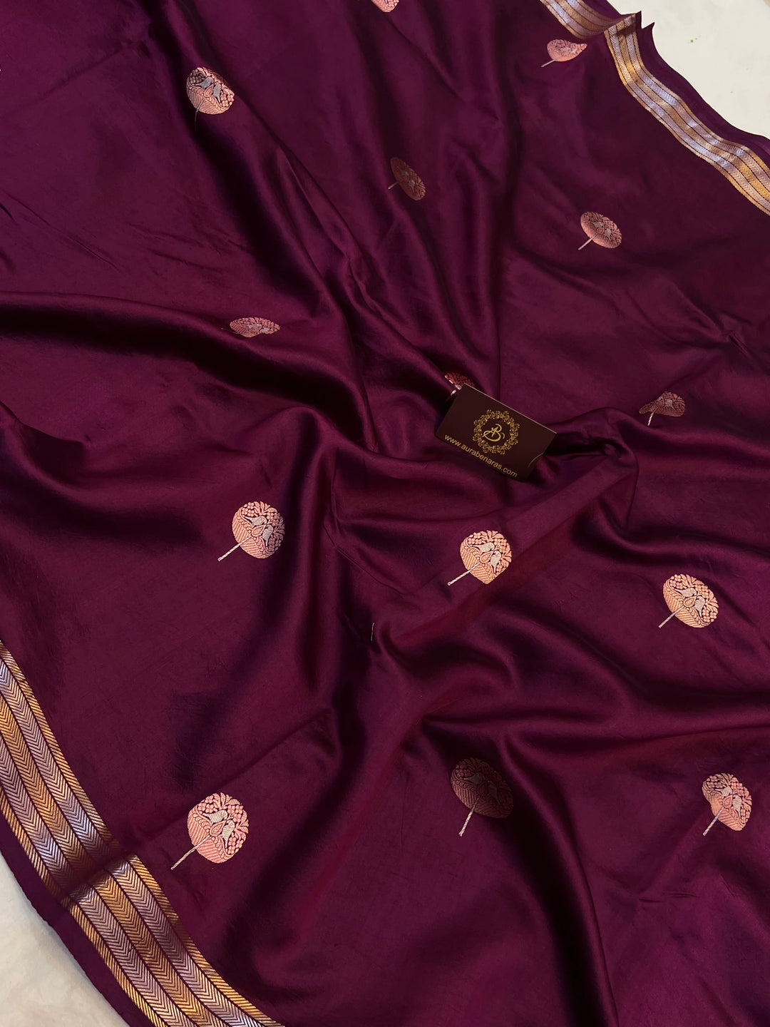Wine Pure Silk Banarasi Saree with Kadhwa Sona Rupa Butas