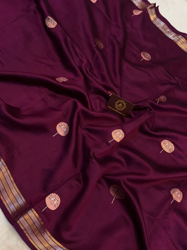 Wine Pure Silk Banarasi Saree with Kadhwa Sona Rupa Butas