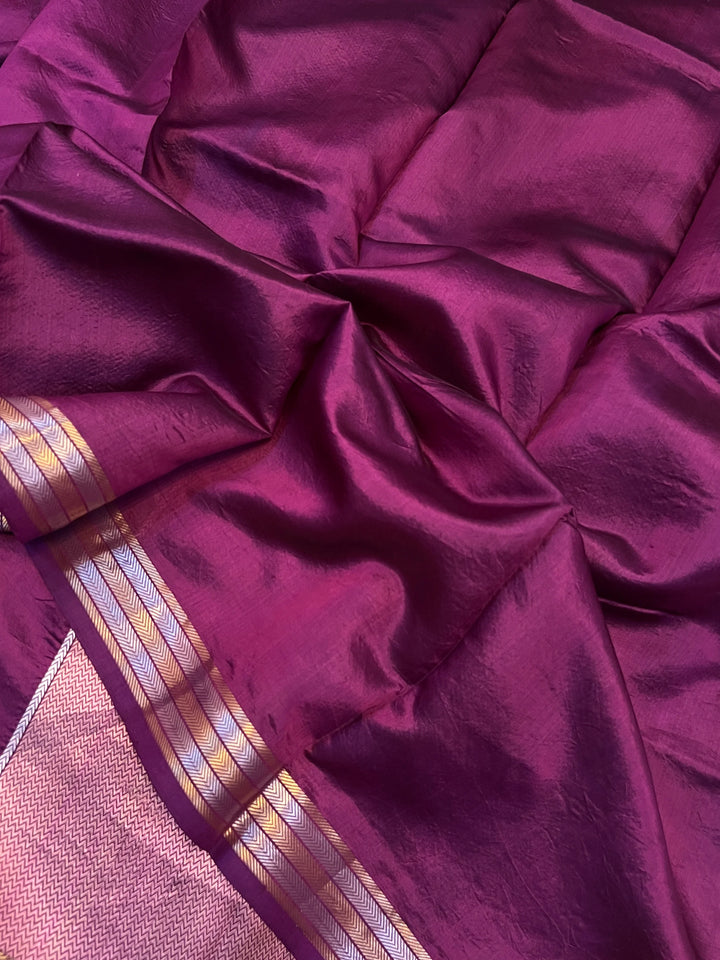 Wine Pure Silk Banarasi Saree with Kadhwa Sona Rupa Butas