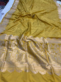 Yellow Pure Banarasi Handloom Katan Satin Silk Saree - Aura Benaras