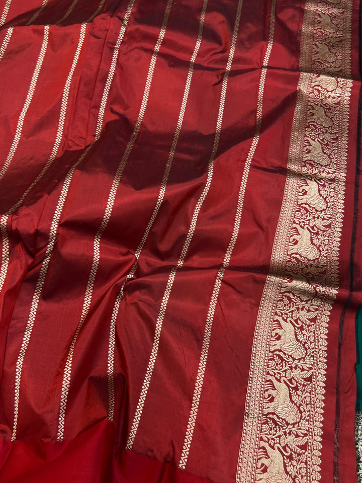 Bottle Green Pure Banarasi Handloom Katan Silk Saree - Aura Benaras
