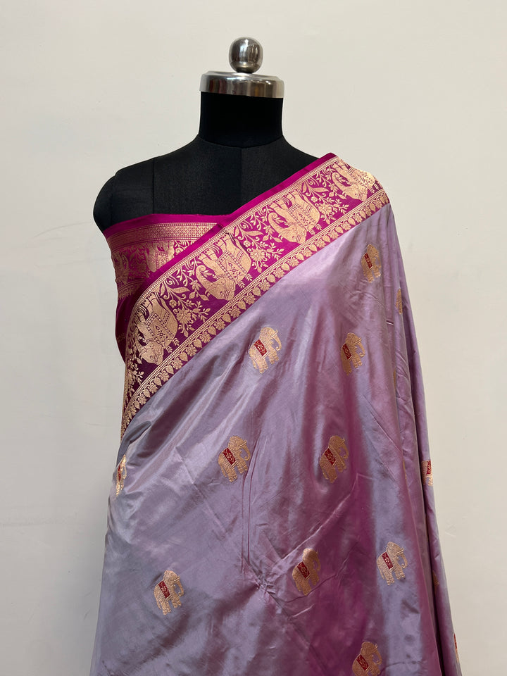Pastel Lavender Pure Banarasi Handloom Katan Silk Saree - Aura Benaras
