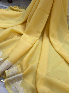 Pastel Yellow Pure Banarasi Handloom Khaddi Georgette Saree - Aura Benaras