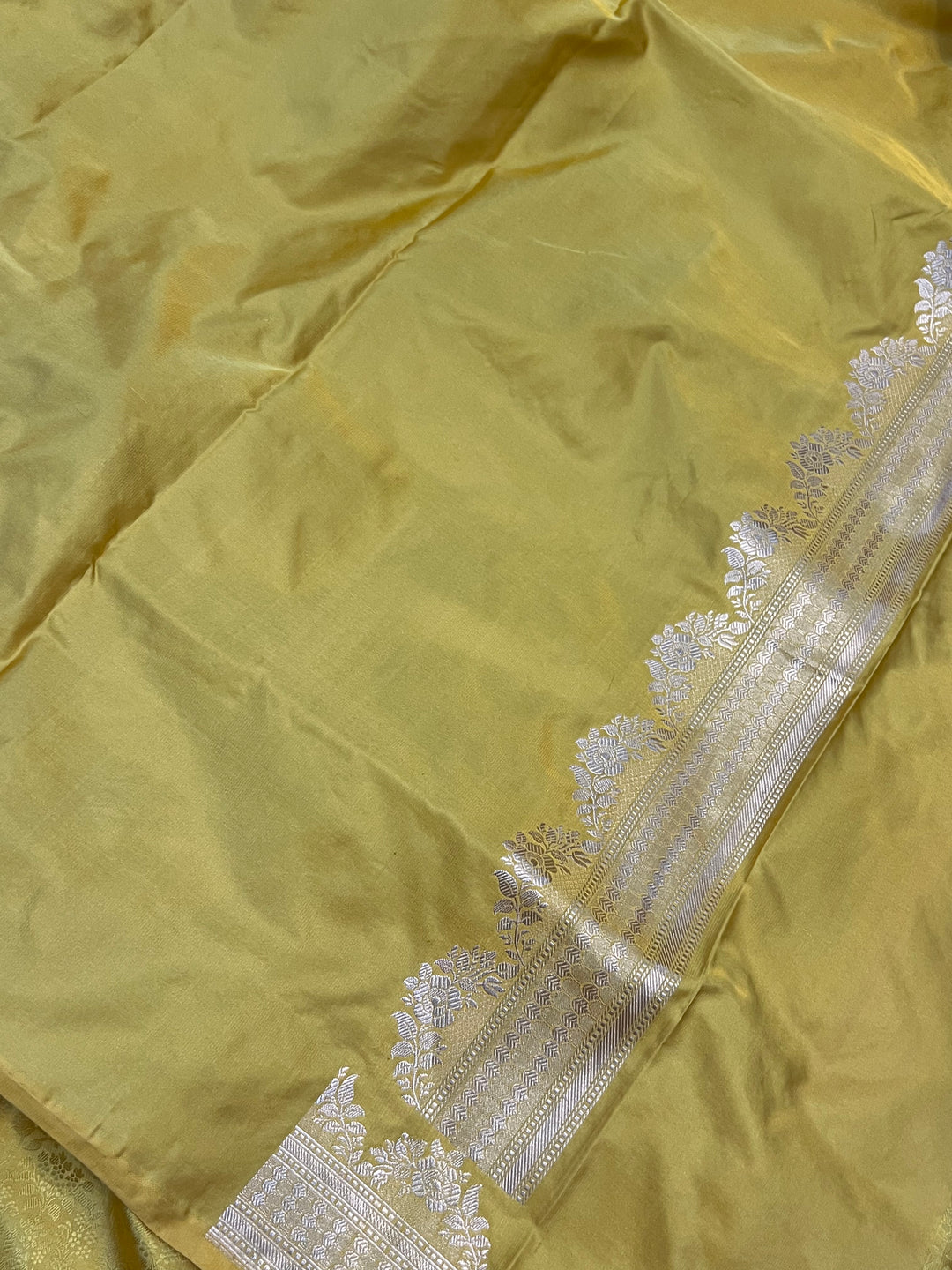 Yellow Pure Banarasi Handloom Katan Satin Silk Saree - Aura Benaras