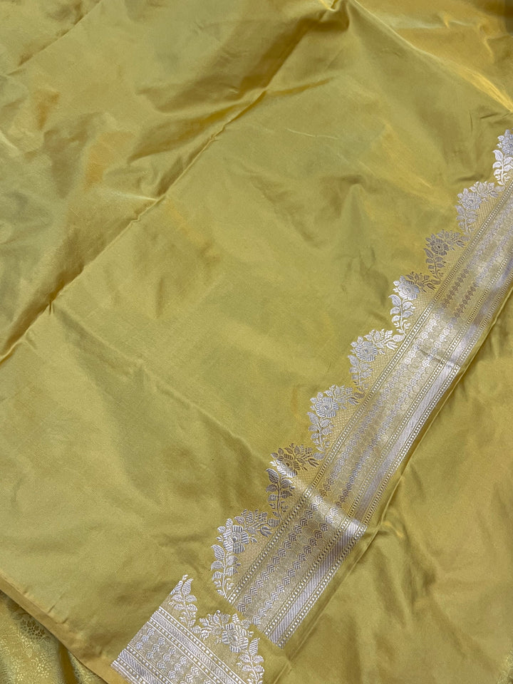 Yellow Pure Banarasi Handloom Katan Satin Silk Saree - Aura Benaras