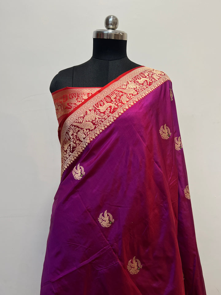 Magenta Purple Pure Banarasi Handloom Katan Silk Saree - Aura Benaras