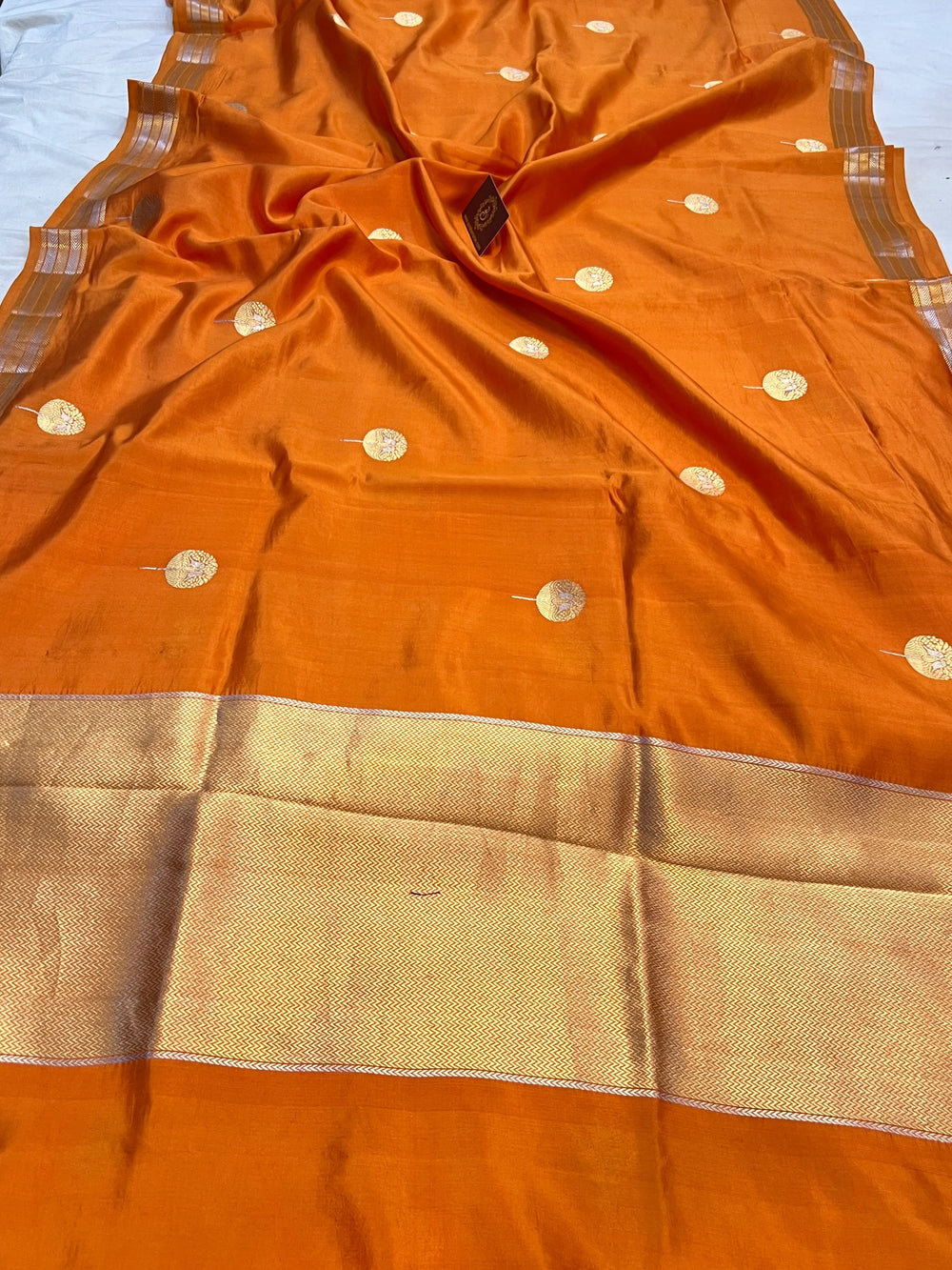 Orange Silk Banarasi Saree with Kadhwa Sona Rupa Butas
