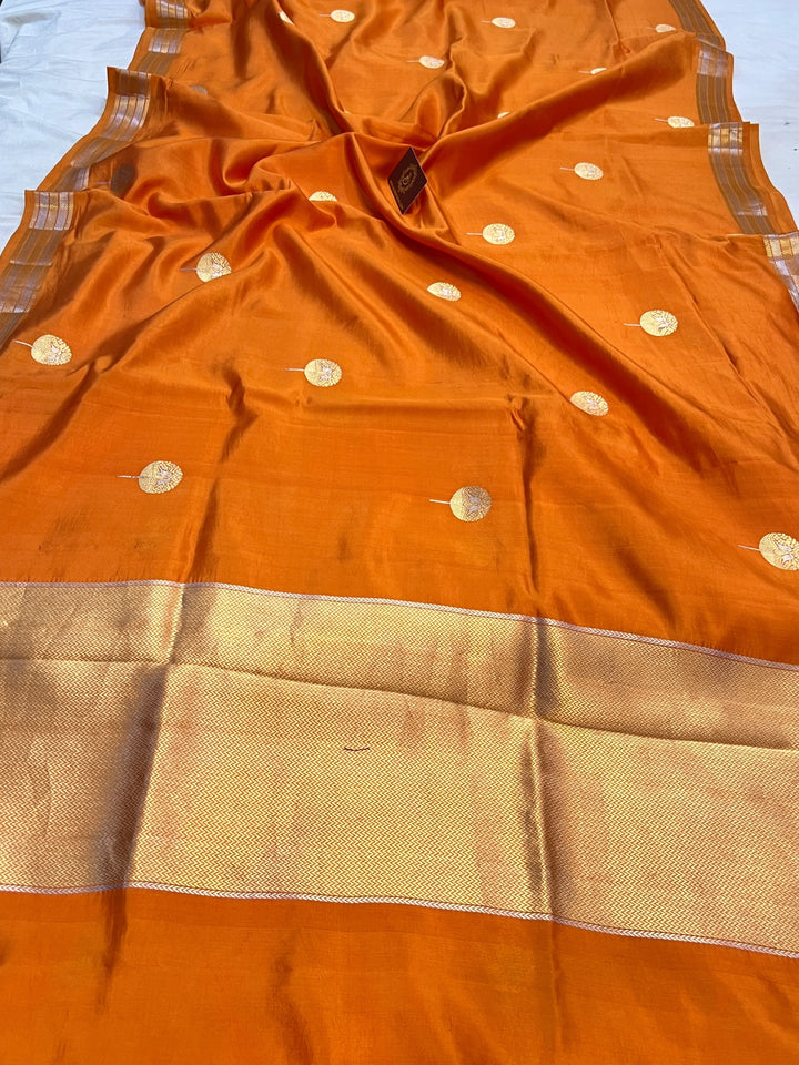 Orange Silk Banarasi Saree with Kadhwa Sona Rupa Butas