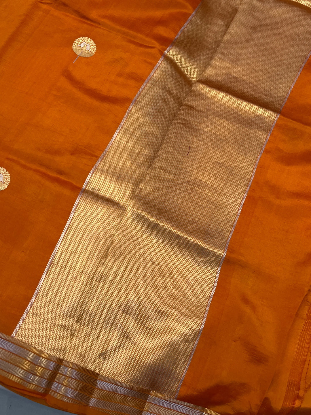 Orange Silk Banarasi Saree with Kadhwa Sona Rupa Butas