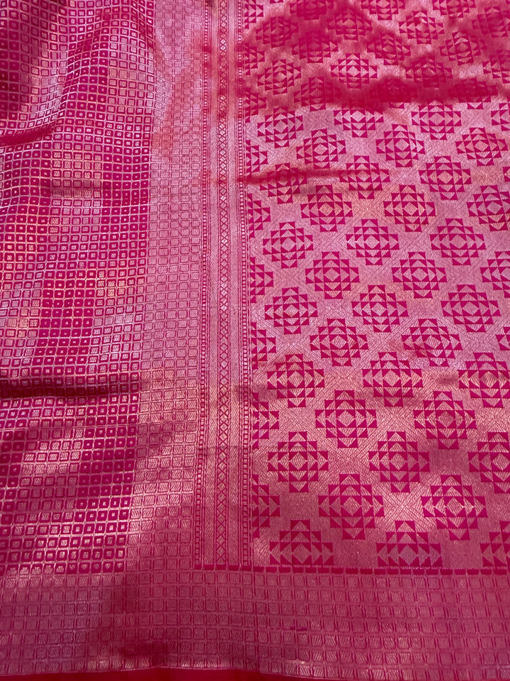 Rani Pink Pure Katan silk Handloom Banarasi Saree