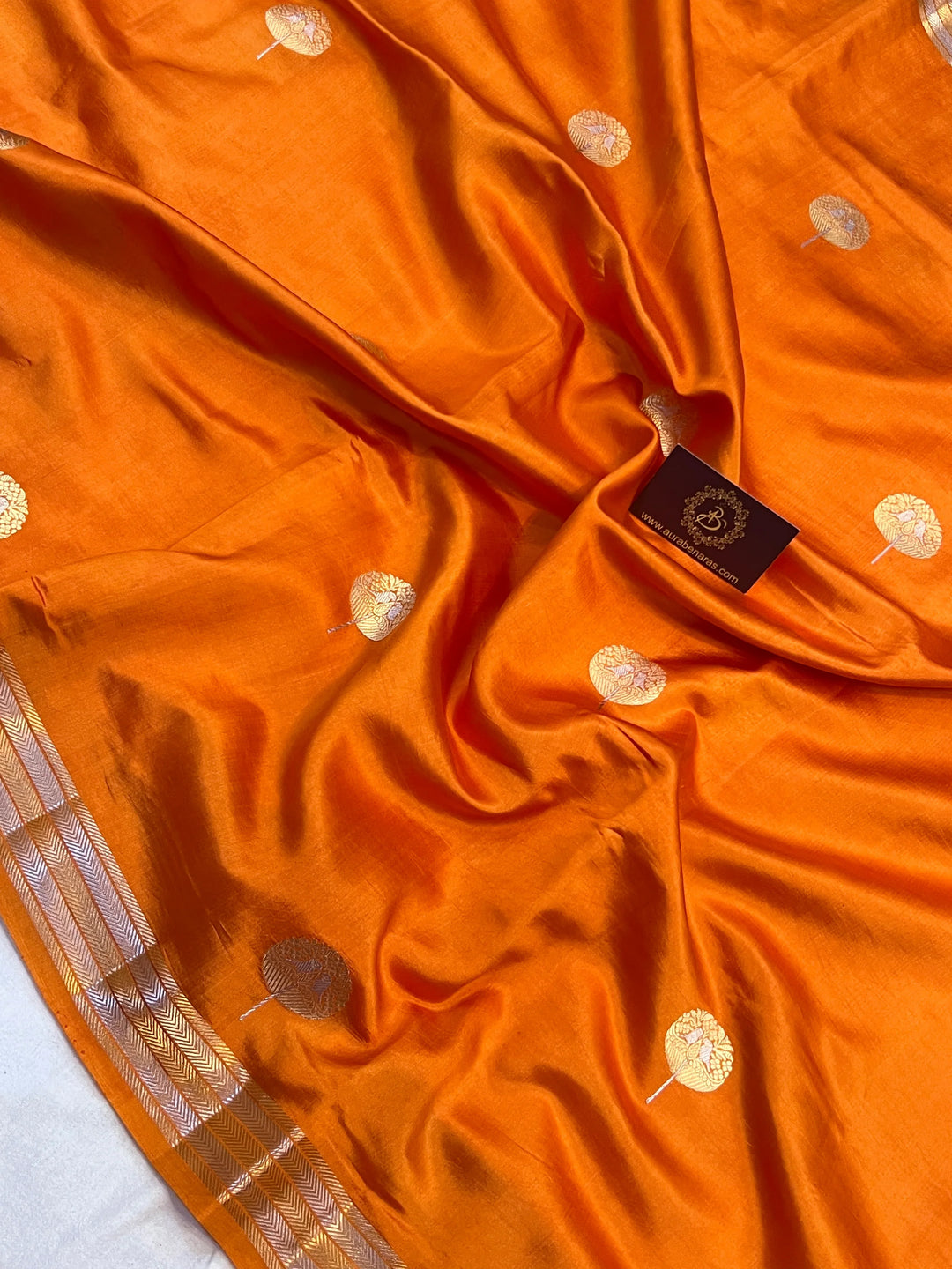 Orange Silk Banarasi Saree with Kadhwa Sona Rupa Butas