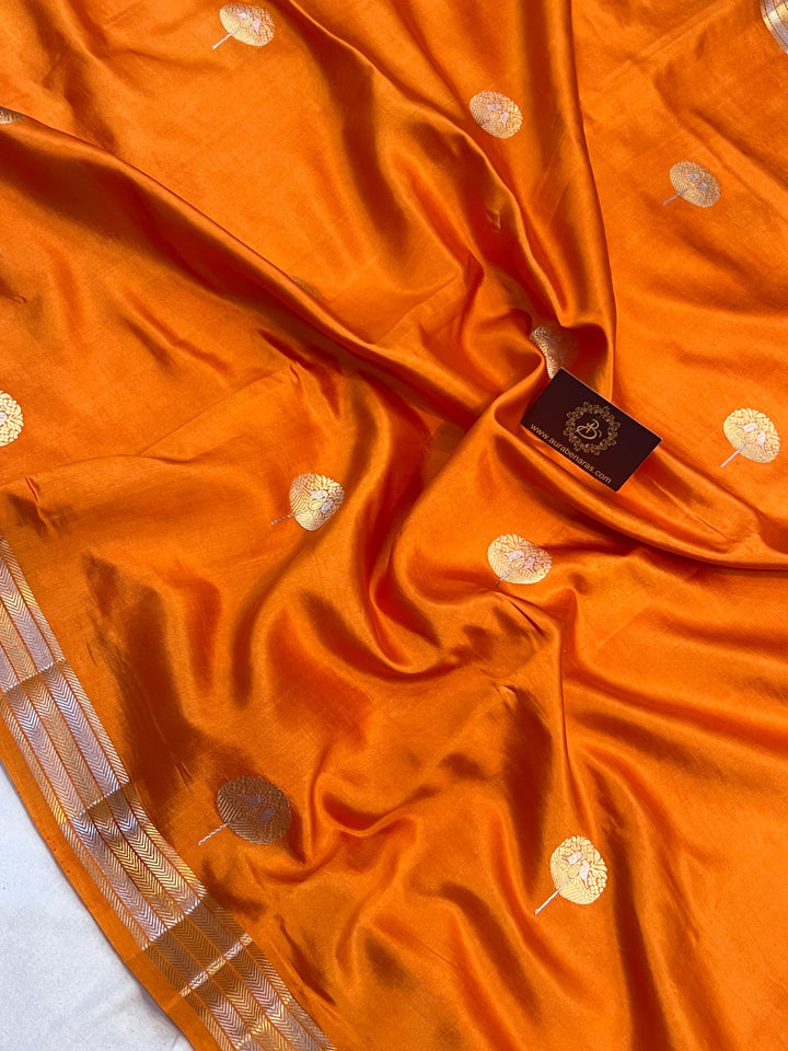 Orange Silk Banarasi Saree with Kadhwa Sona Rupa Butas