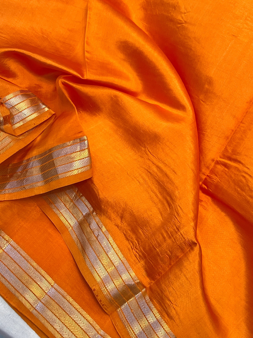 Orange Silk Banarasi Saree with Kadhwa Sona Rupa Butas