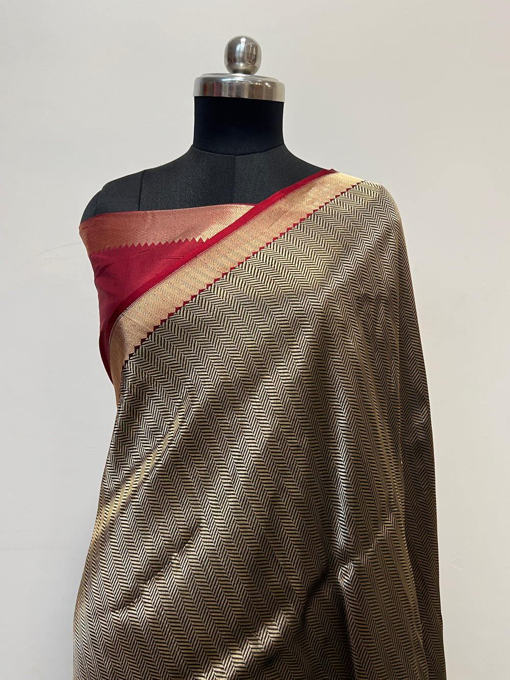 Black Katan Silk Banarasi Saree with Geometric Brocade Work