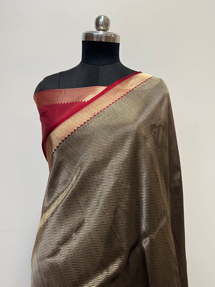 Black Katan Silk Banarasi Saree with Geometric Brocade Work
