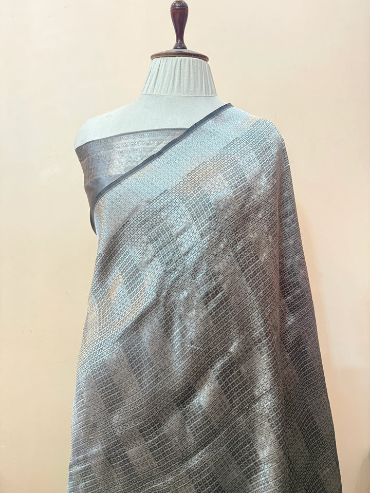 Grey Pure Katan silk Handloom Banarasi Saree