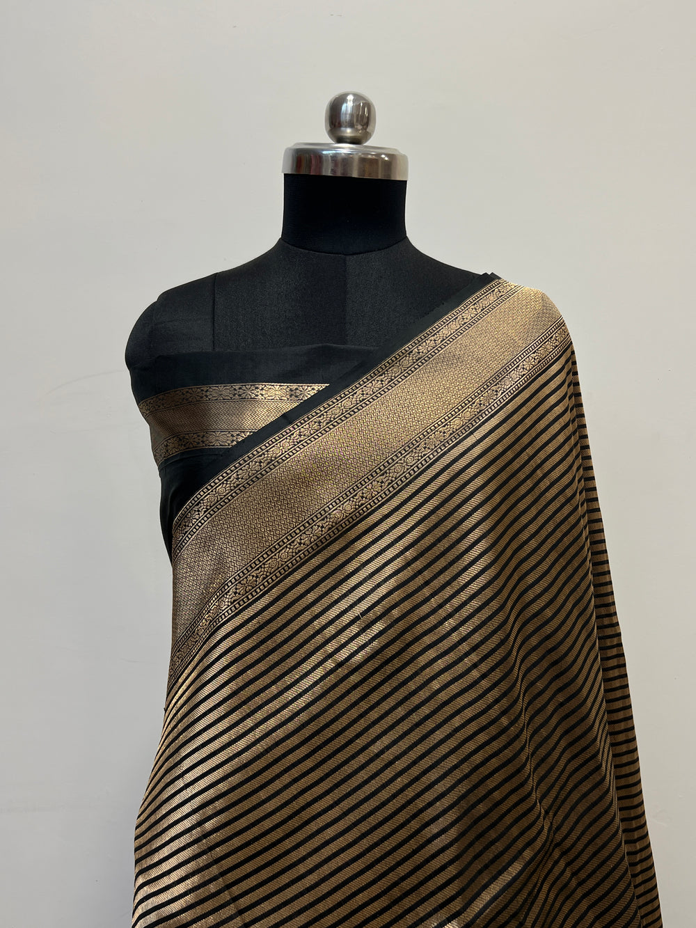  Black Katan Silk Banarasi Saree with Geometric Brocade Work