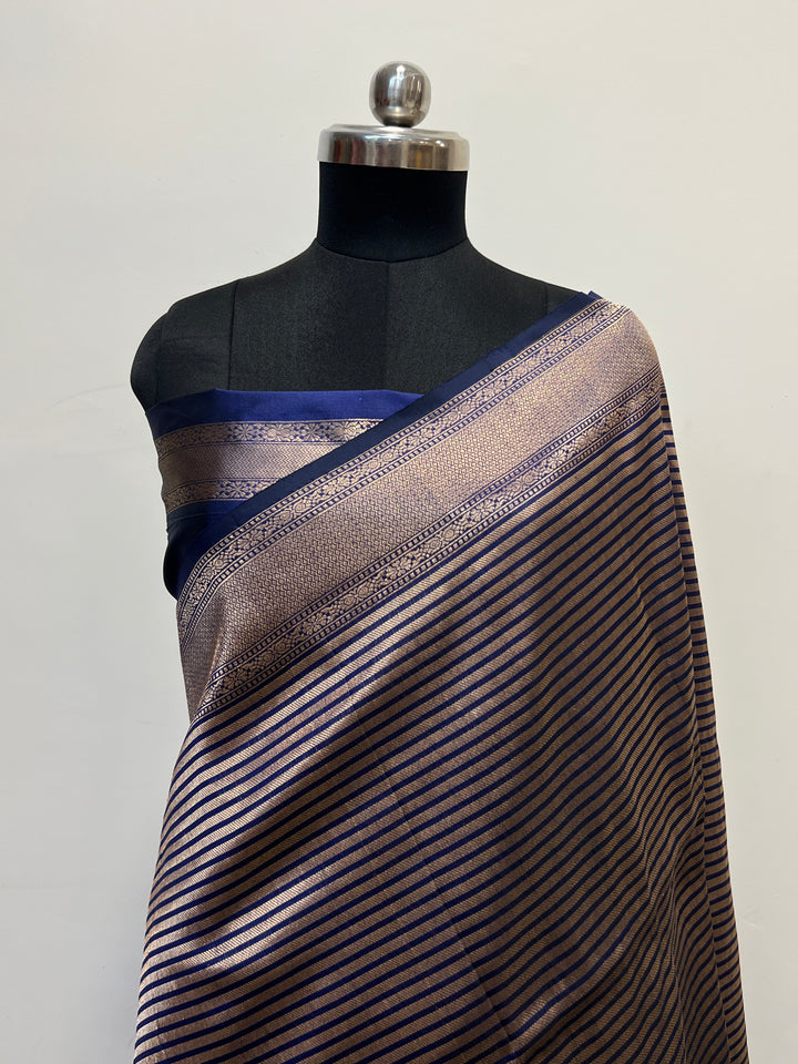 Navy Blue Katan Silk Banarasi Saree with Geometric Brocade Work
