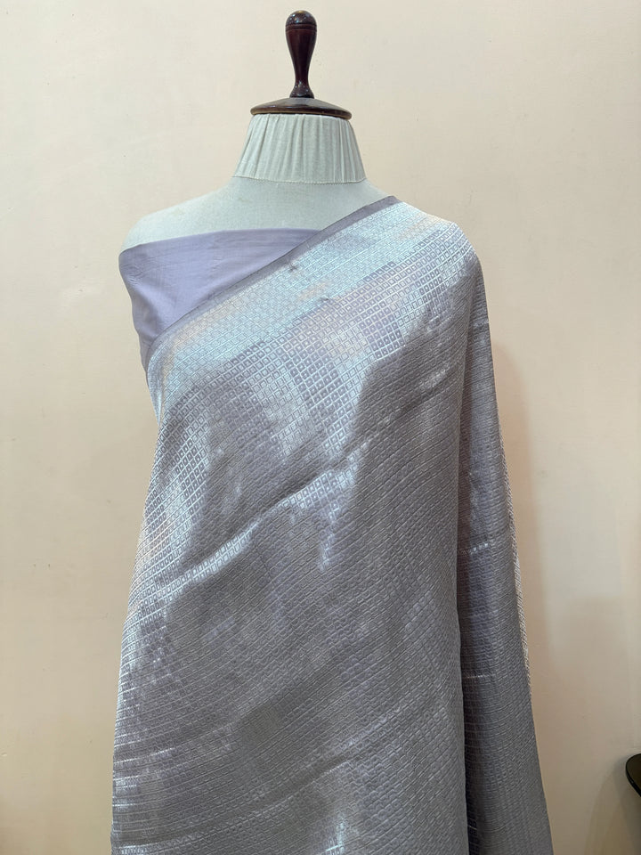 Grey Pure Katan silk Handloom Banarasi Saree