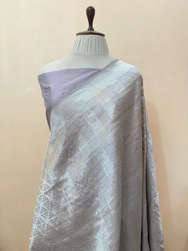 Grey Pure Katan silk Handloom Banarasi Saree