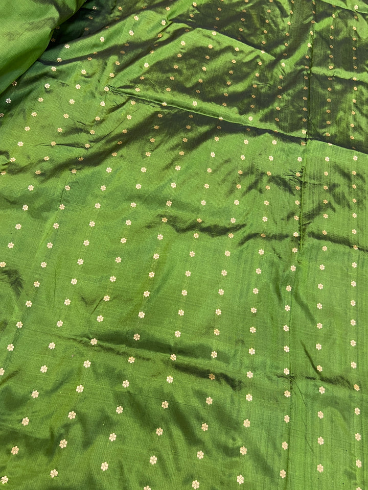 Mehendi Green Pure Katan Silk Banarasi Saree Kadhwa Zari Buta Work