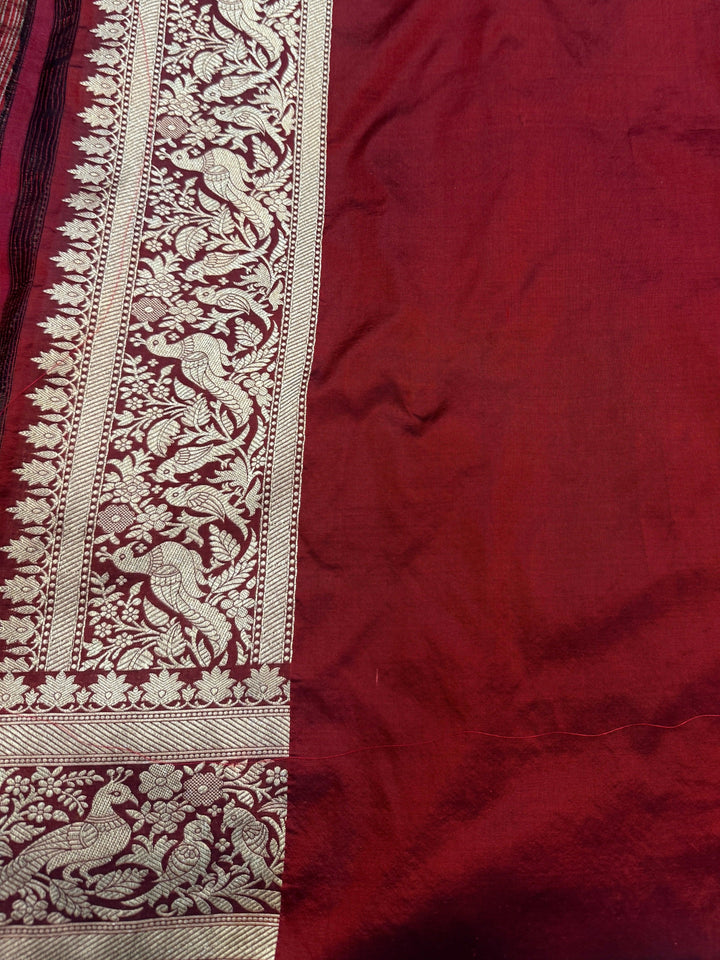 Maroon Pure Katan silk Handloom Banarasi Saree