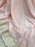 Pale Pink Pure Banarasi Handloom Khaddi Georgette Saree - Aura Benaras