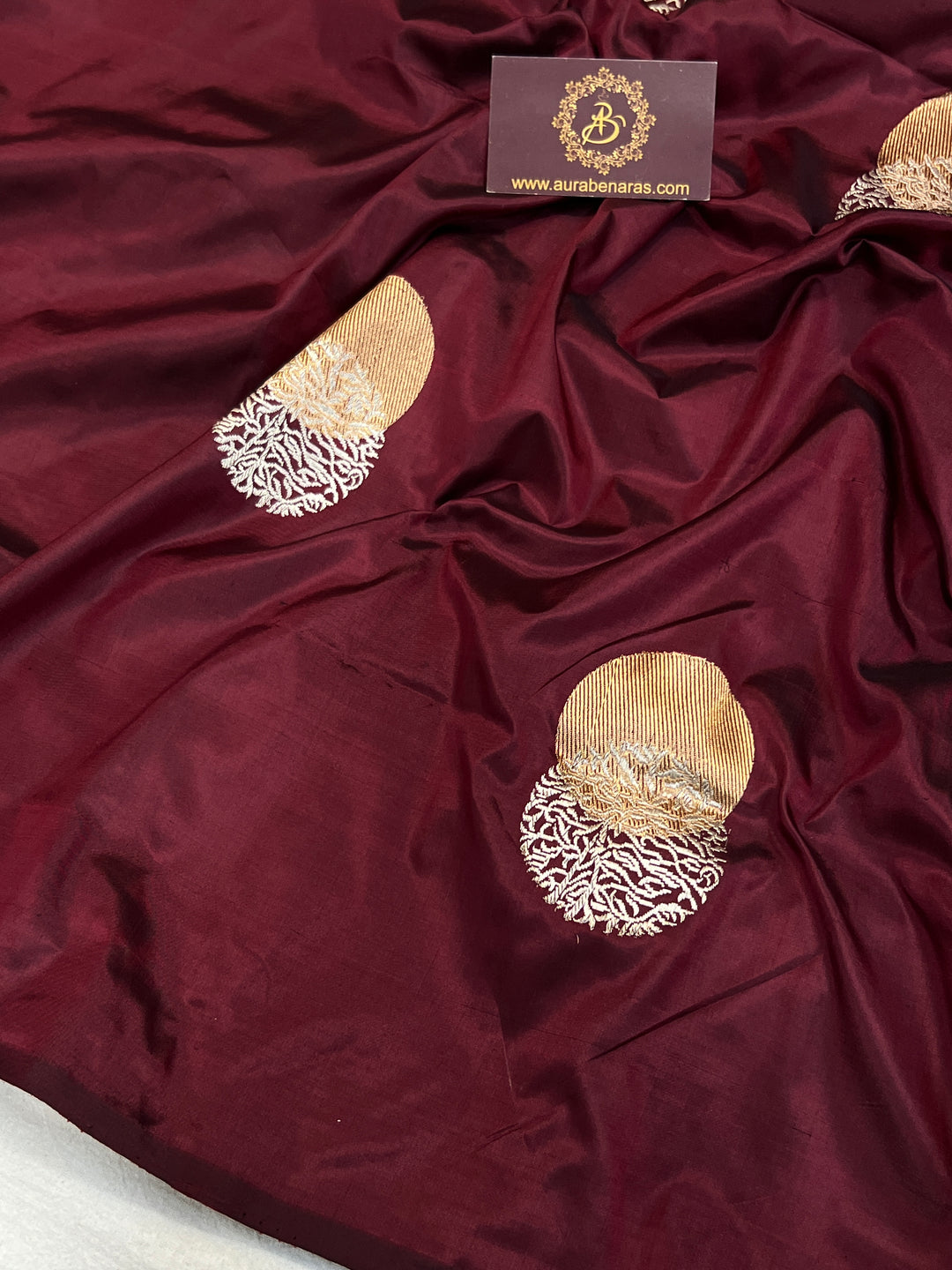 Garnet Pure Katan Silk Banarasi Saree Kadhwa Zari Buta Work
