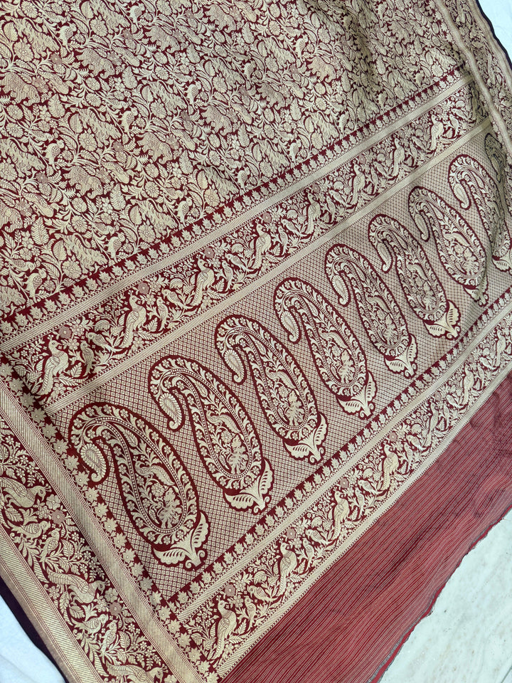 Maroon Pure Katan silk Handloom Banarasi Saree