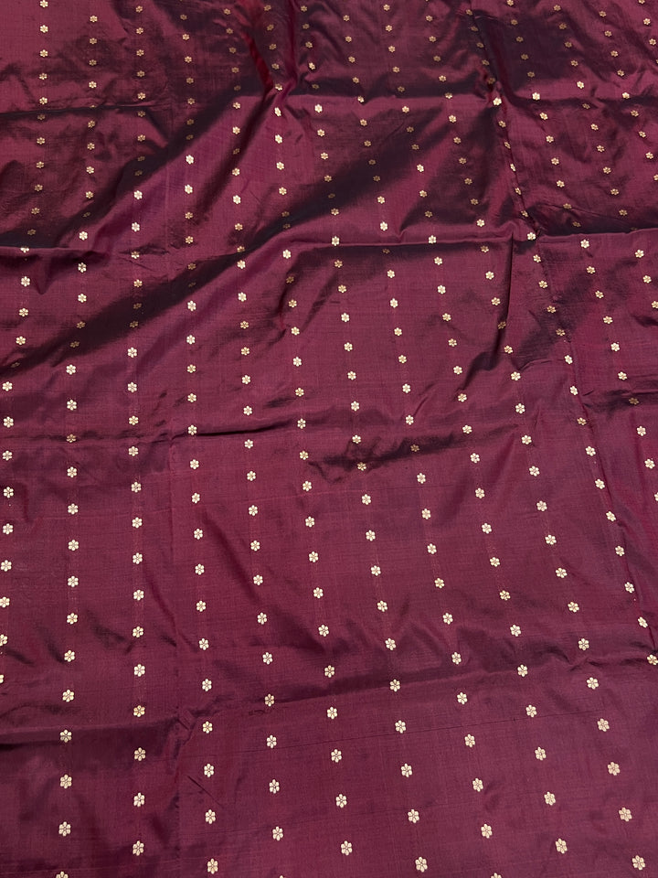 Garnet Pure Katan Silk Banarasi Saree Kadhwa Zari Buta Work