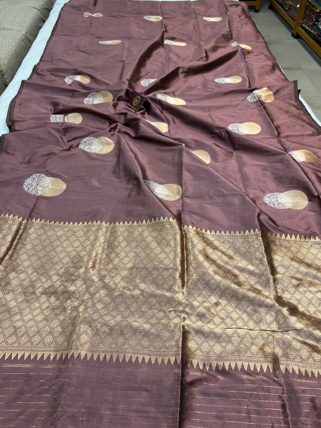 Dusty Rose Pure Katan Silk Banarasi Saree Kadhwa Zari Buta Work