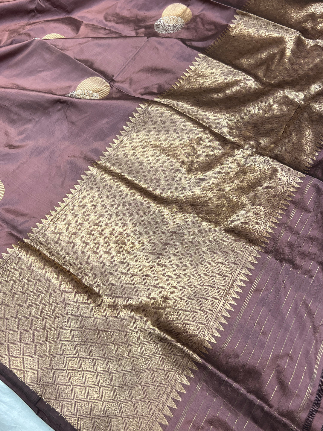 Dusty Rose Pure Katan Silk Banarasi Saree Kadhwa Zari Buta Work