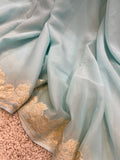 Pale Blue Pure Banarasi Handloom Khaddi Georgette Saree - Aura Benaras