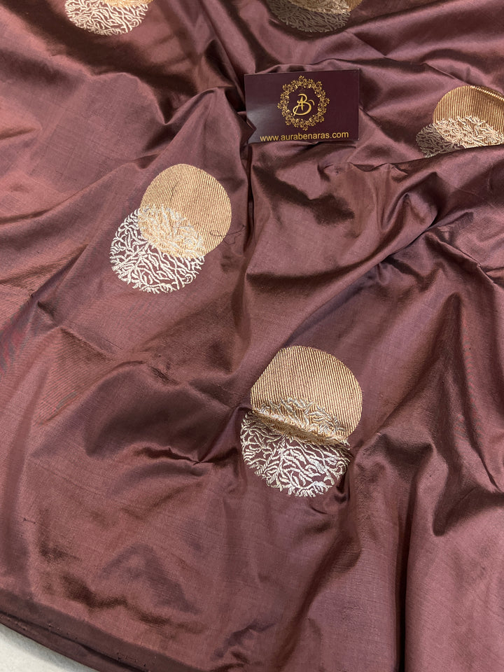 Dusty Rose Pure Katan Silk Banarasi Saree Kadhwa Zari Buta Work