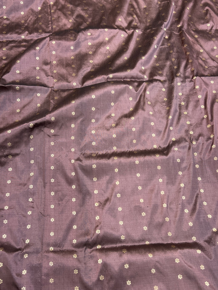 Dusty Rose Pure Katan Silk Banarasi Saree Kadhwa Zari Buta Work