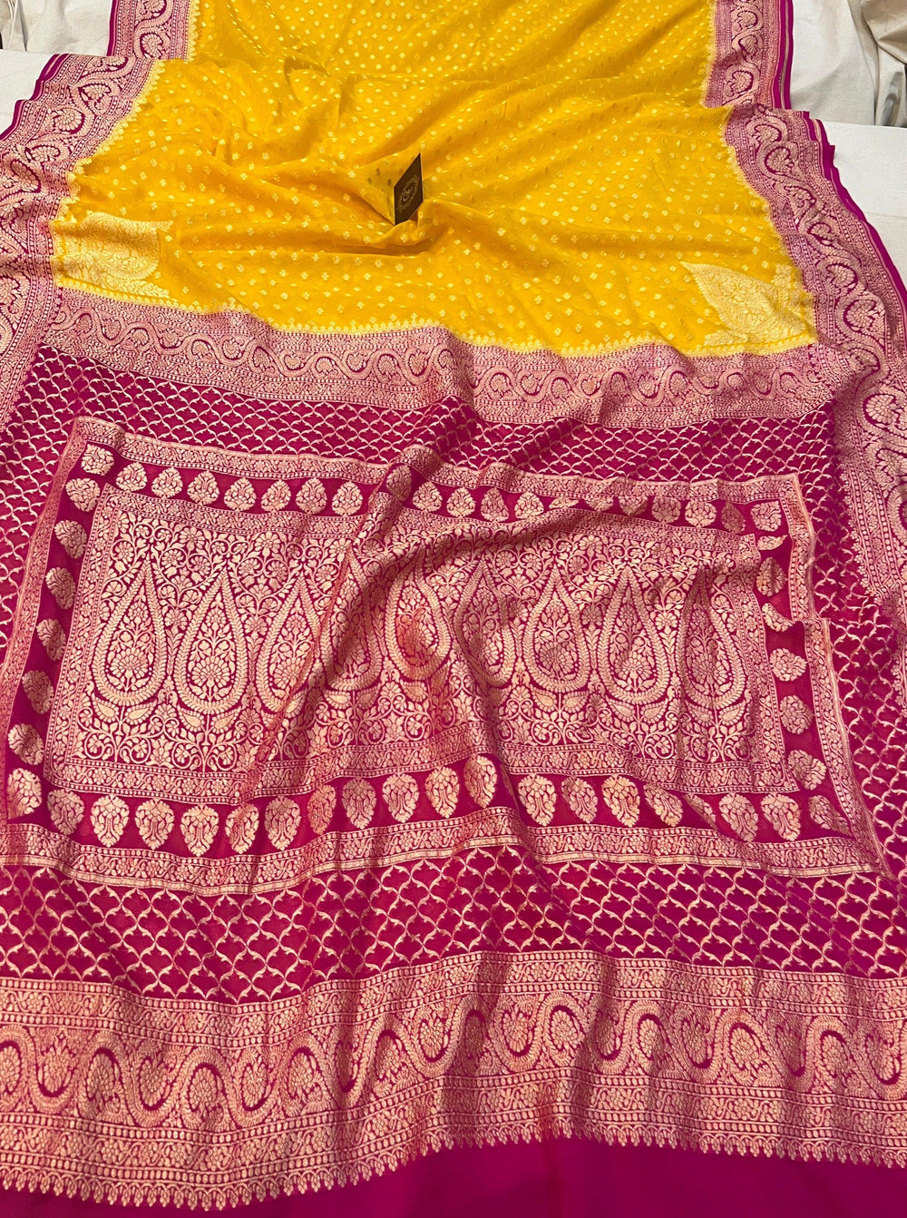 Yellow Pure Banarasi Khaddi Georgette Saree - Aura Benaras