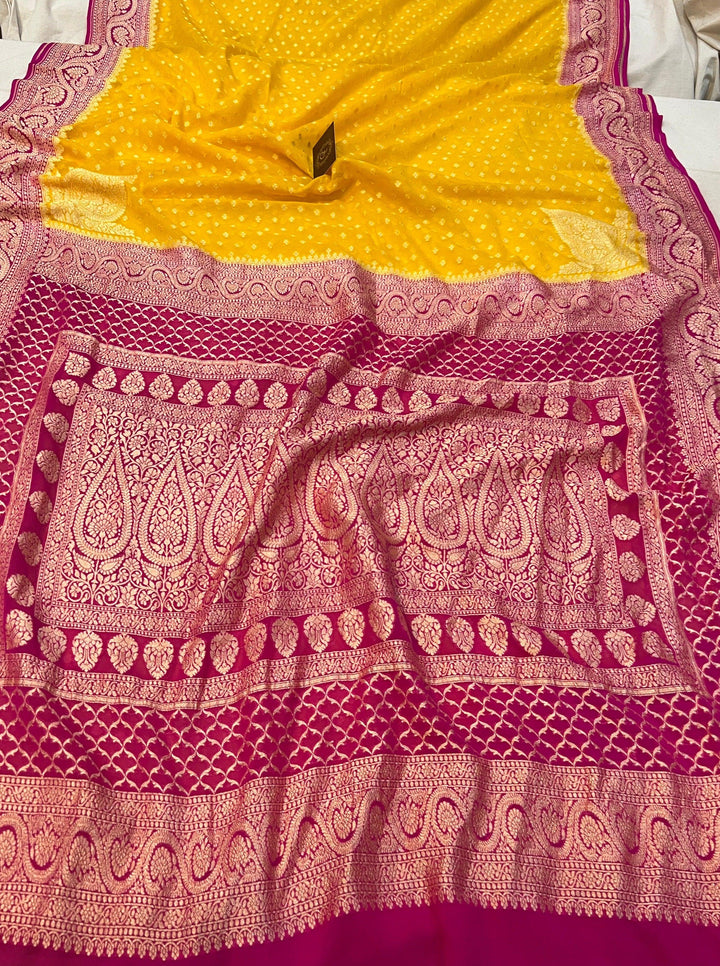 Yellow Pure Banarasi Khaddi Georgette Saree - Aura Benaras