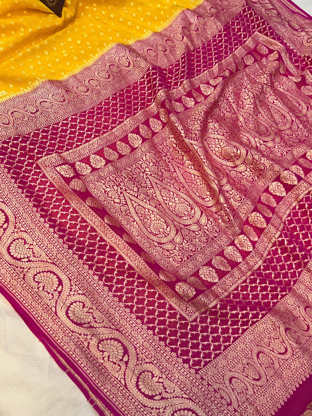 Yellow Pure Banarasi Khaddi Georgette Saree - Aura Benaras