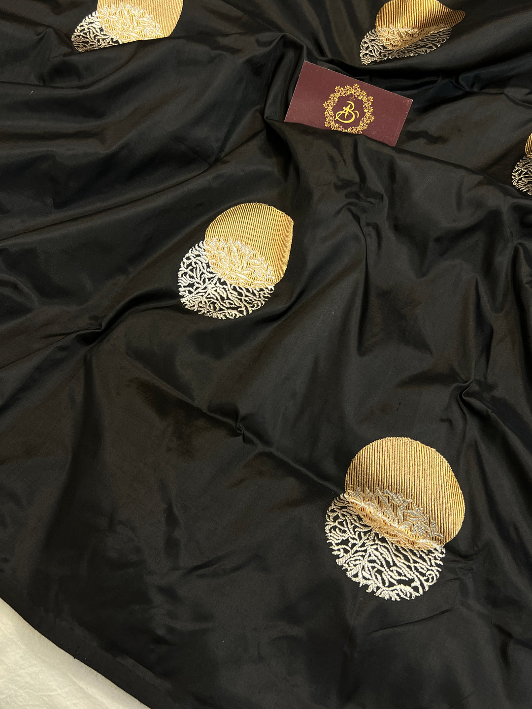 Black Pure Katan Silk Banarasi Saree Kadhwa Zari Buta Work