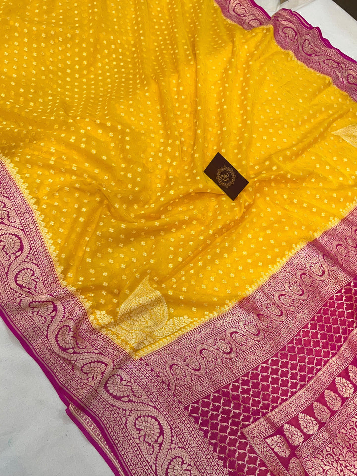 Yellow Pure Banarasi Khaddi Georgette Saree - Aura Benaras