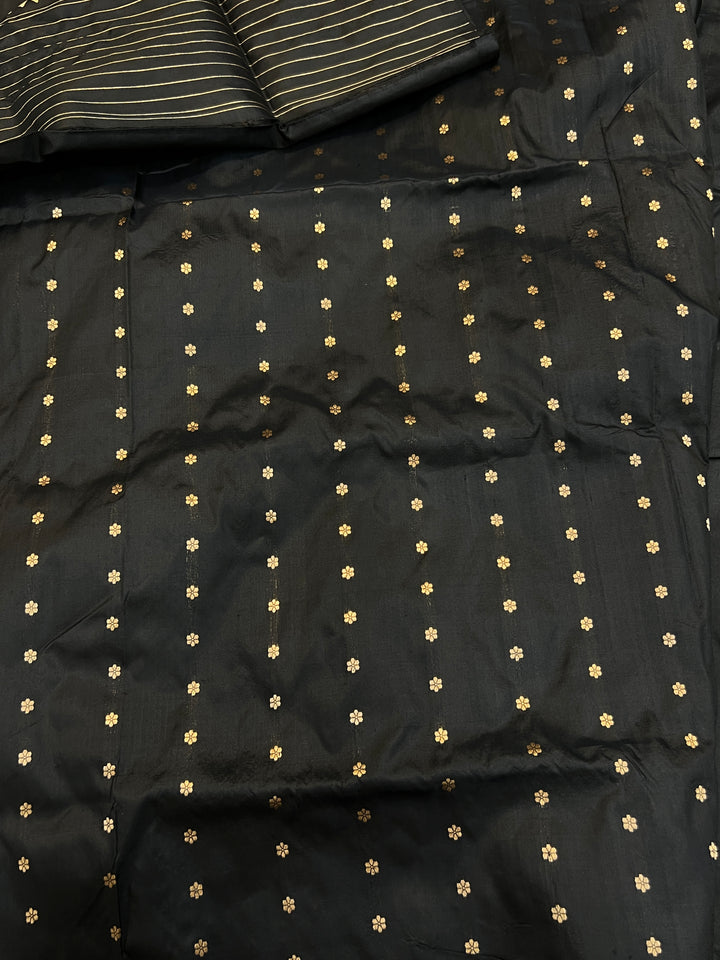 Black Pure Katan Silk Banarasi Saree Kadhwa Zari Buta Work