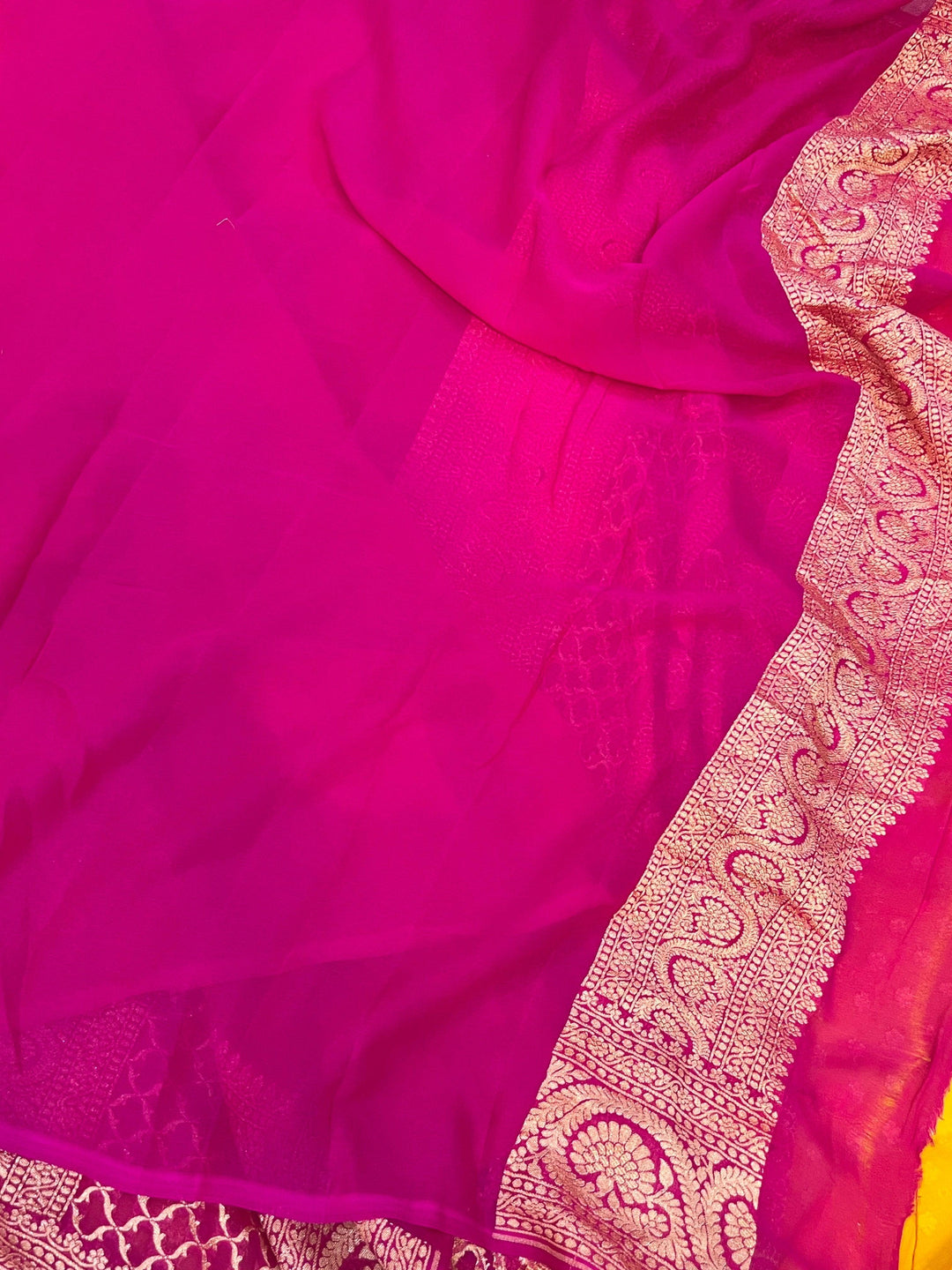 Yellow Pure Banarasi Khaddi Georgette Saree - Aura Benaras