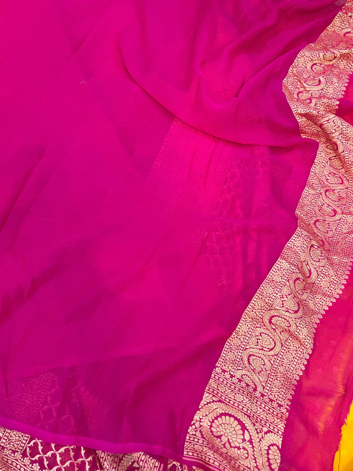 Yellow Pure Banarasi Khaddi Georgette Saree - Aura Benaras