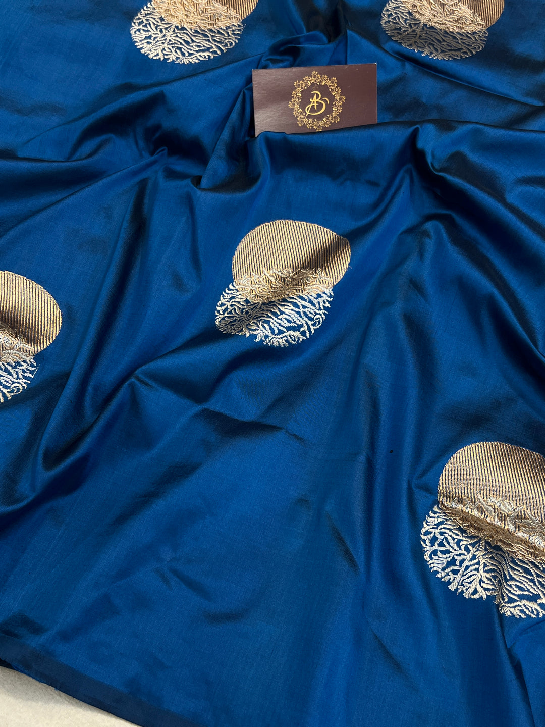 Deep Blue Pure Katan Silk Banarasi Saree Kadhwa Zari Buta Work