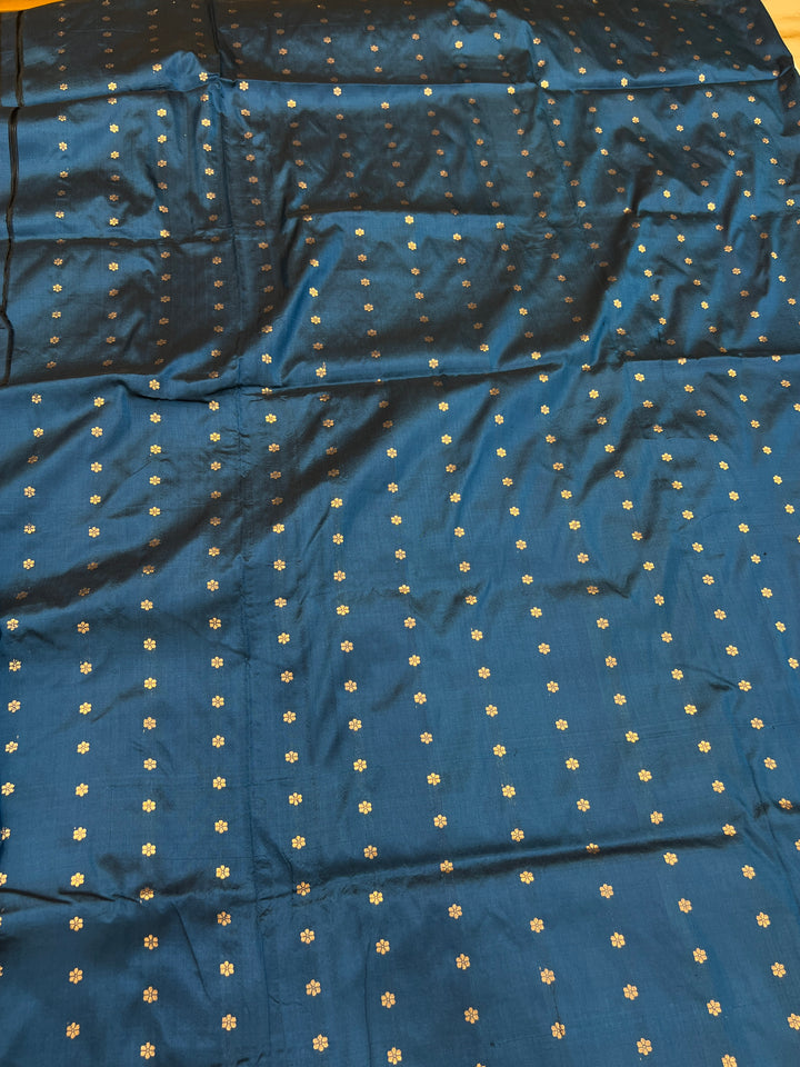 Deep Blue Pure Katan Silk Banarasi Saree Kadhwa Zari Buta Work